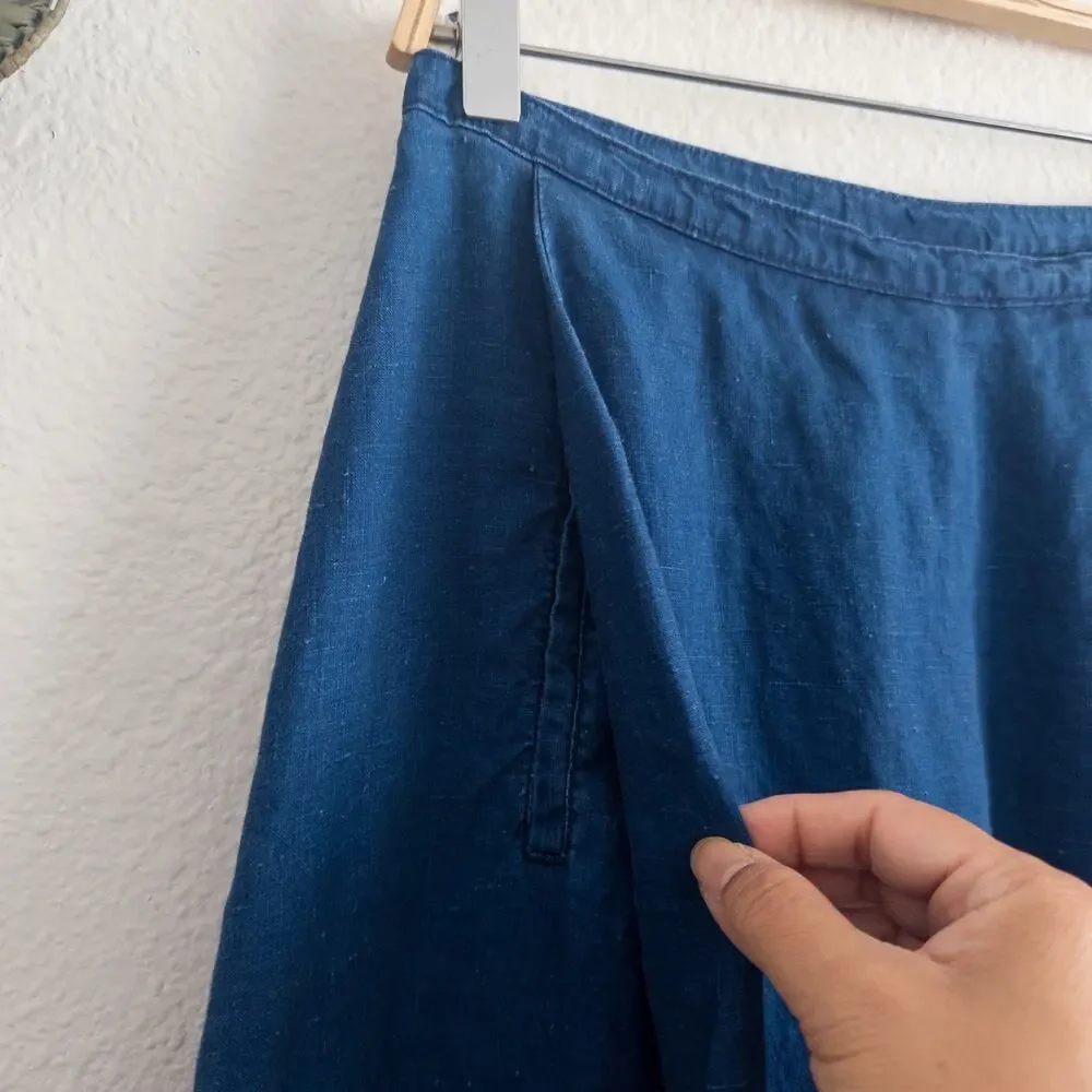 Calvin Klein CK Jeans Size 10 Blue Linen Faux Wrap Maxi Skirt Vintage